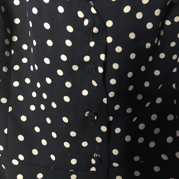 Navy Gothabilly V-Neck Button Down Floral Polka Dot Blouse - Picture 2 of 3